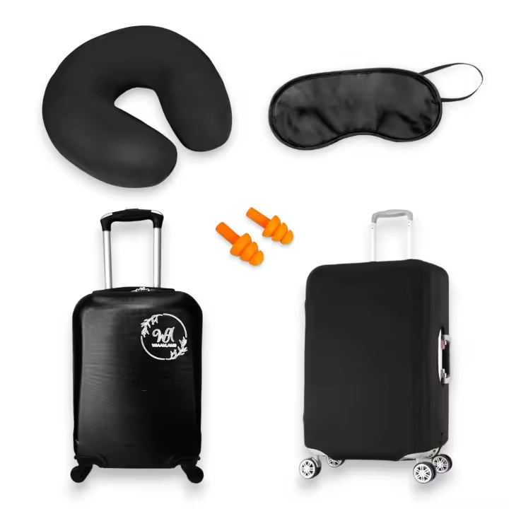 Pack Viajero - Maleta 20" + Protector de Maleta + Almohada de Cuello Antifaz + Tapones de Oido. | Karawan