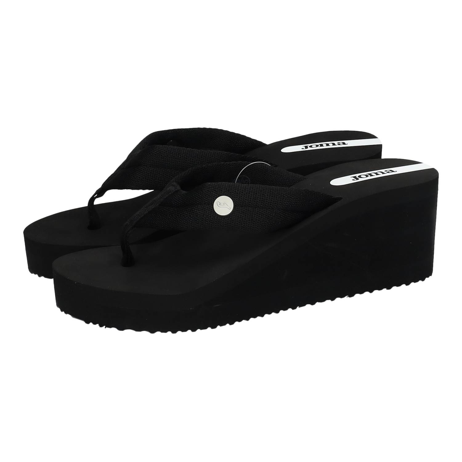 Sandalias marca JOMA para mujer en color negro. Sandalias Joma Verena de cuña negra para mujer con tira textil