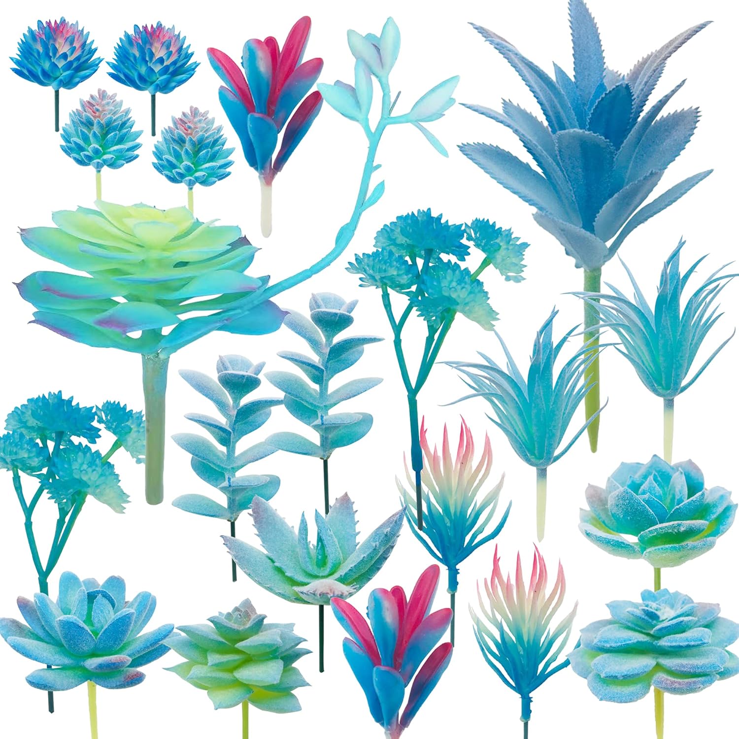 20 Pz Suculentas Falsas Suculentas Plantas Artificiales, Azul Artificiales Surtidas Suculentas Faux Suculentas para Decoración del Hogar, Decoración de Parado, Jardín, Bricolaje