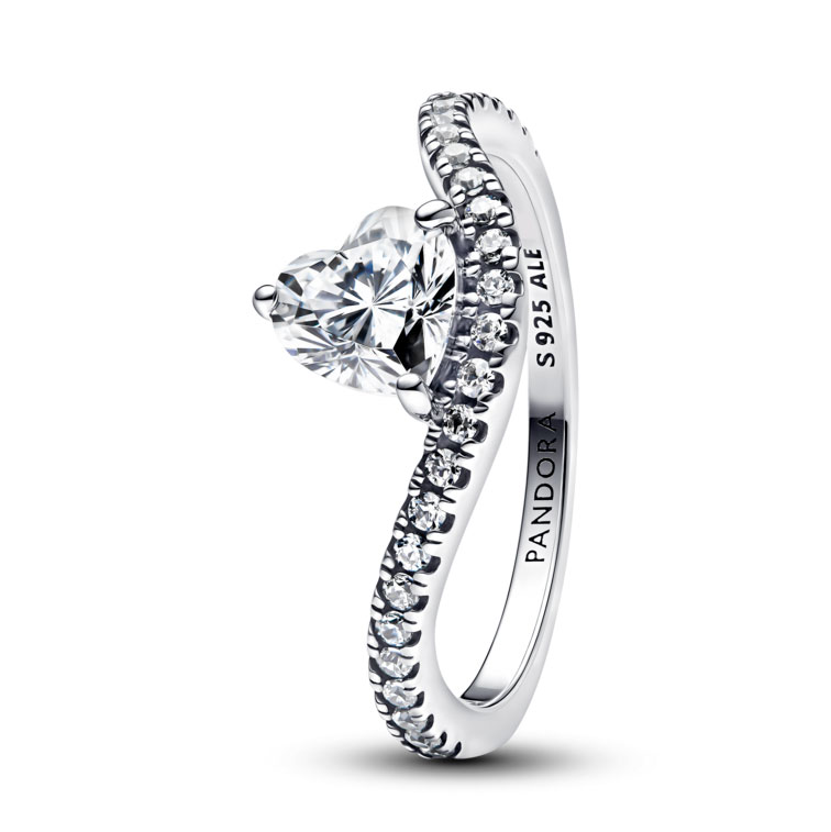 Pandora Anillo Corazón Ondulado en Pavé 193661C01 , para Mujer