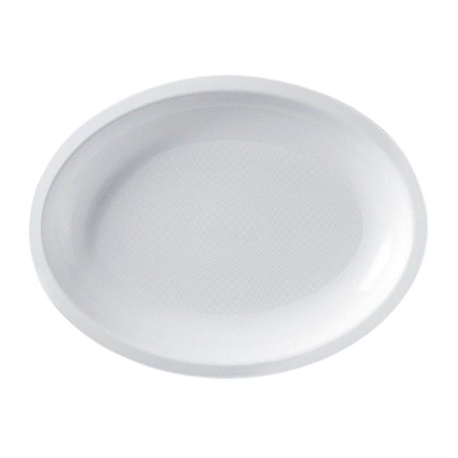 MONOUSO | Bandeja PP Reutilizable Dura Ovalada "Round" Blanca 25,5x19cm (600 Uds)