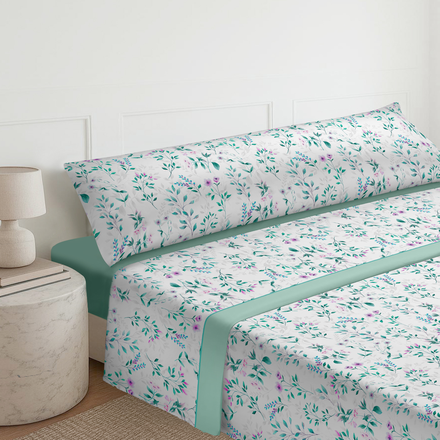Juego Sábanas Estampadas de Cama 50% algodón/50% poliéster, Juego de Sábanas para Verano, Entretiempo. Incluye 3 Piezas: 1 Sabana Bajera Ajustable, 1 Sabana Encimera y 1 Funda de Almohada