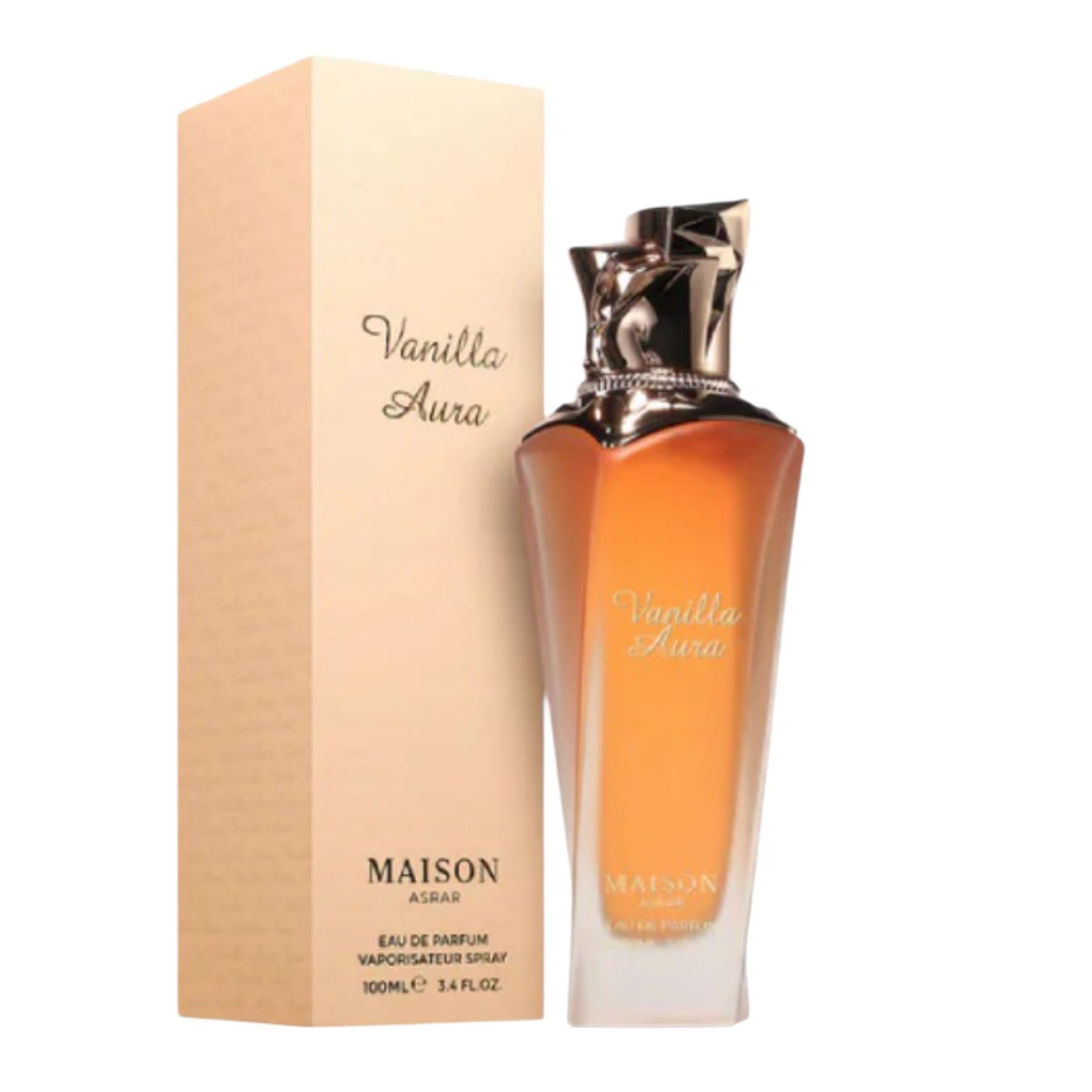 Maison Asrar - Vanilla Aura Eau de Parfum 100 ml para mujer, fragancia cálida y dulce con notas de vainilla, ámbar y flores blancas