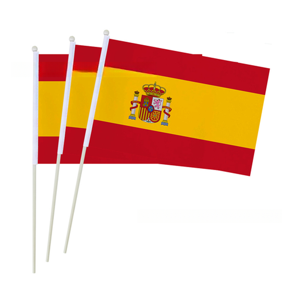 Bandera decorativa 14×21 cm - Bandera de poliéster con mástil, banderín colorido para fiestas y decoración.