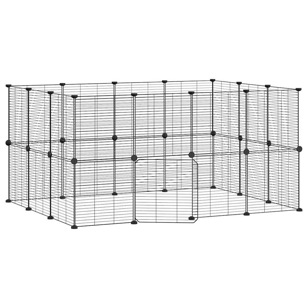 vidaXL Jaula para Mascotas de 28 Paneles Puerta Acero Negro Animal Pequeño 35x35cm Altura de la rejilla (Cada una) 4.3 cm, 1.5 cm