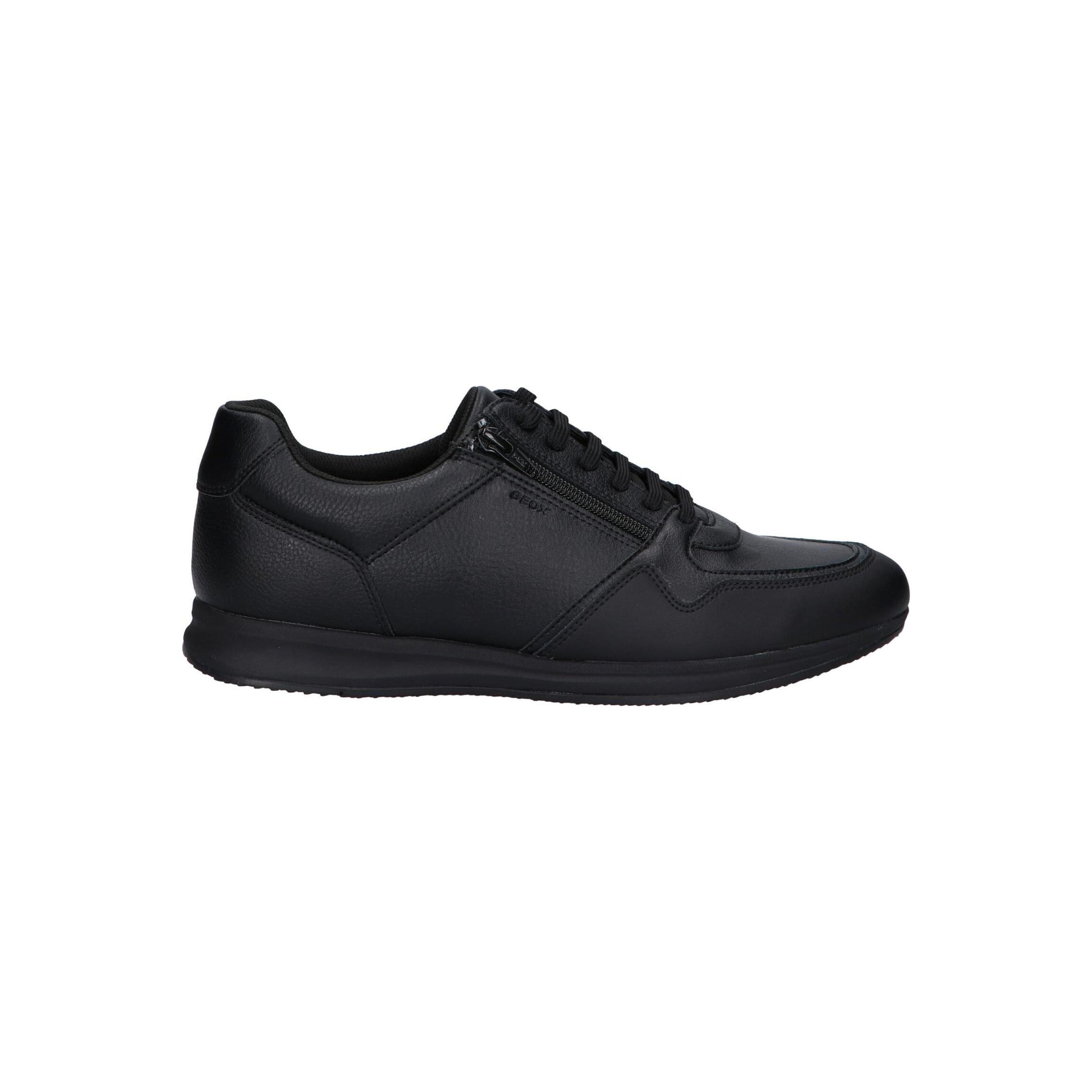 Men's casual sneakers Geox in black, synthetic leather with textile lining, rubber sole, lace-up design for comfort and versatility, perfect for outdoor activities and stylish casual wear, ideal men's sneakers.