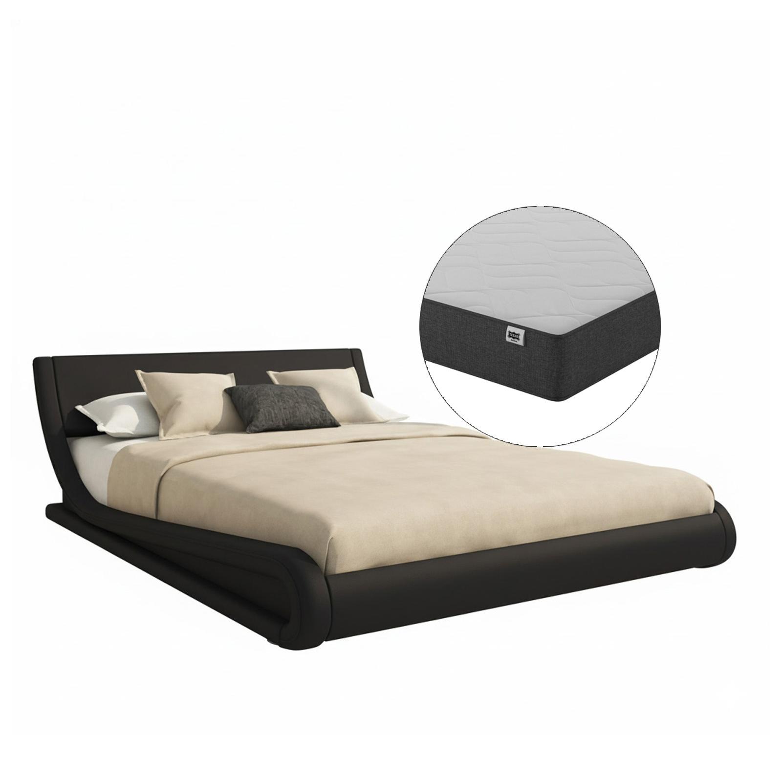 Cama Doble de Diseño Alessia con Estructura en Madera y Polipiel, Colchón Texas y Somier de Láminas - Disponible en Varios Tamaños - Muebles Bonitos