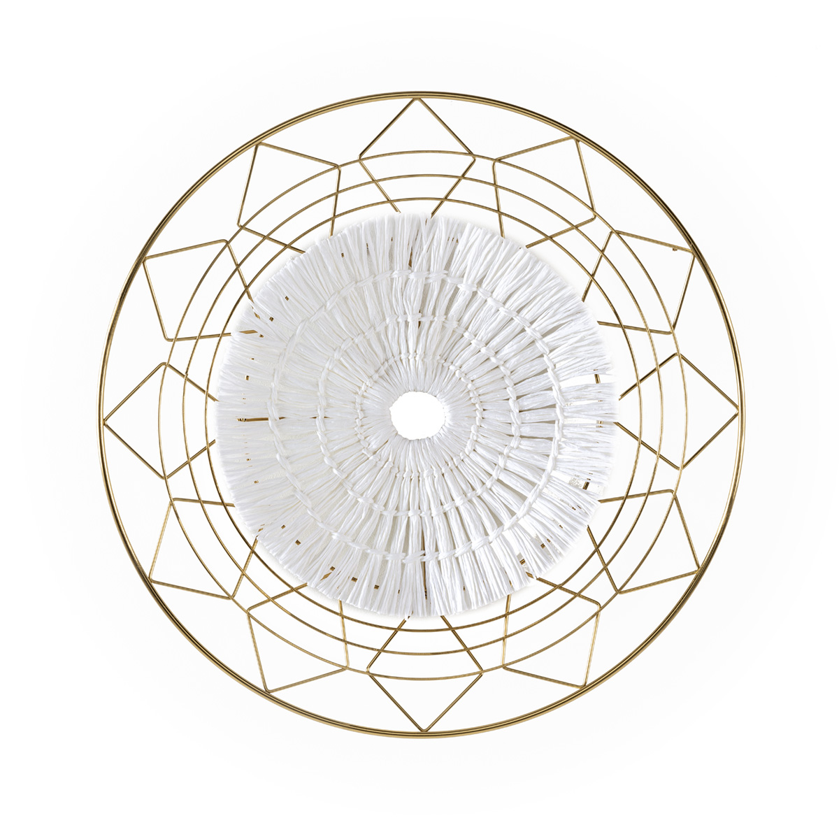 Escultura 60x6x60 metal dorado cuerda papel blanco, de metal, cuerda de papel hierro/papel, color dorado, blanco, 60x6x60 cm Fijalo