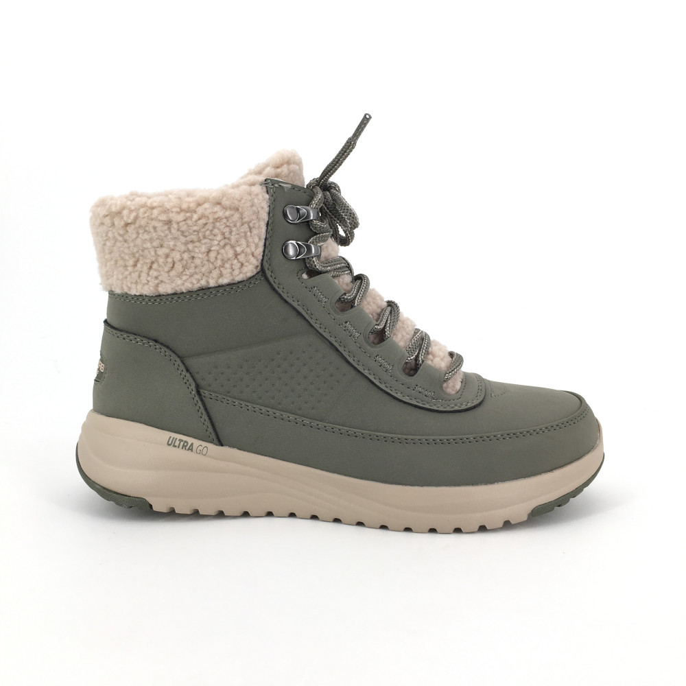 Botín Skechers para mujer, mod.144756, Botín cuello borreguito cierre de cordón
