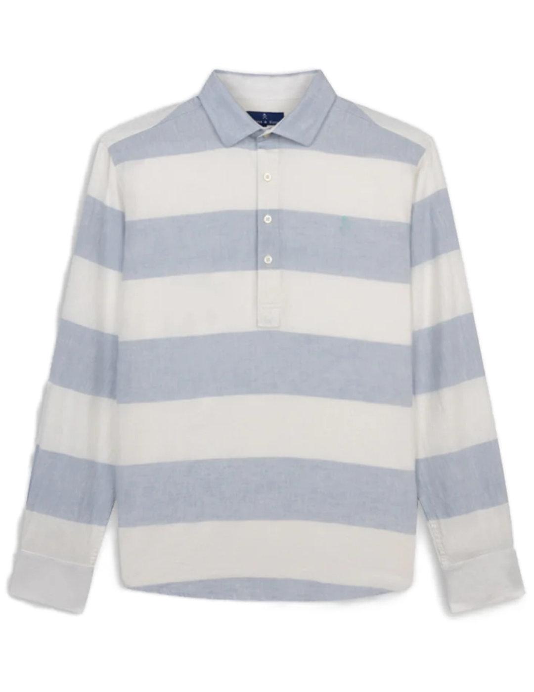 Camisa Harper & Neyer polera azul rugby rayas para hombre