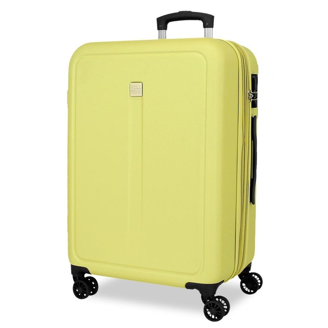 Maleta mediana expandible Roll Road Camboya amarilla 68x48x27 cm. Dura e impermeable 4 ruedas