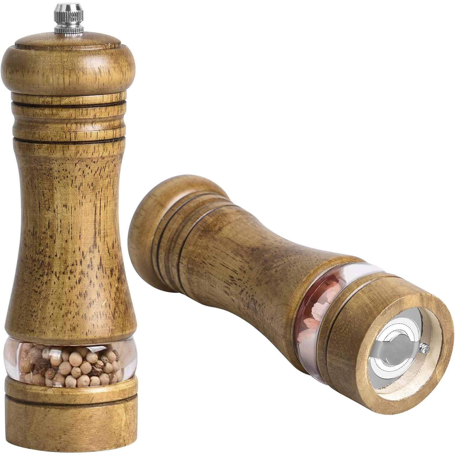 TK Molinillo de Sal Y Pimienta, , paquete de 2, molinillo Manual de Madera para Sal Y Pimienta de 6,5 pulgadas with Molienda de Cerámica ajustable y acrílico transparente