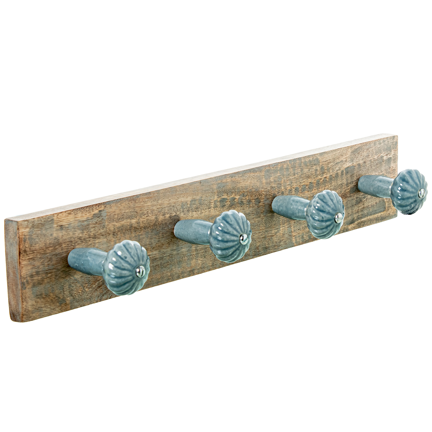 Perchero pared madera mango con 4 ganchos ceramica 45x7, 5x7, 5cm