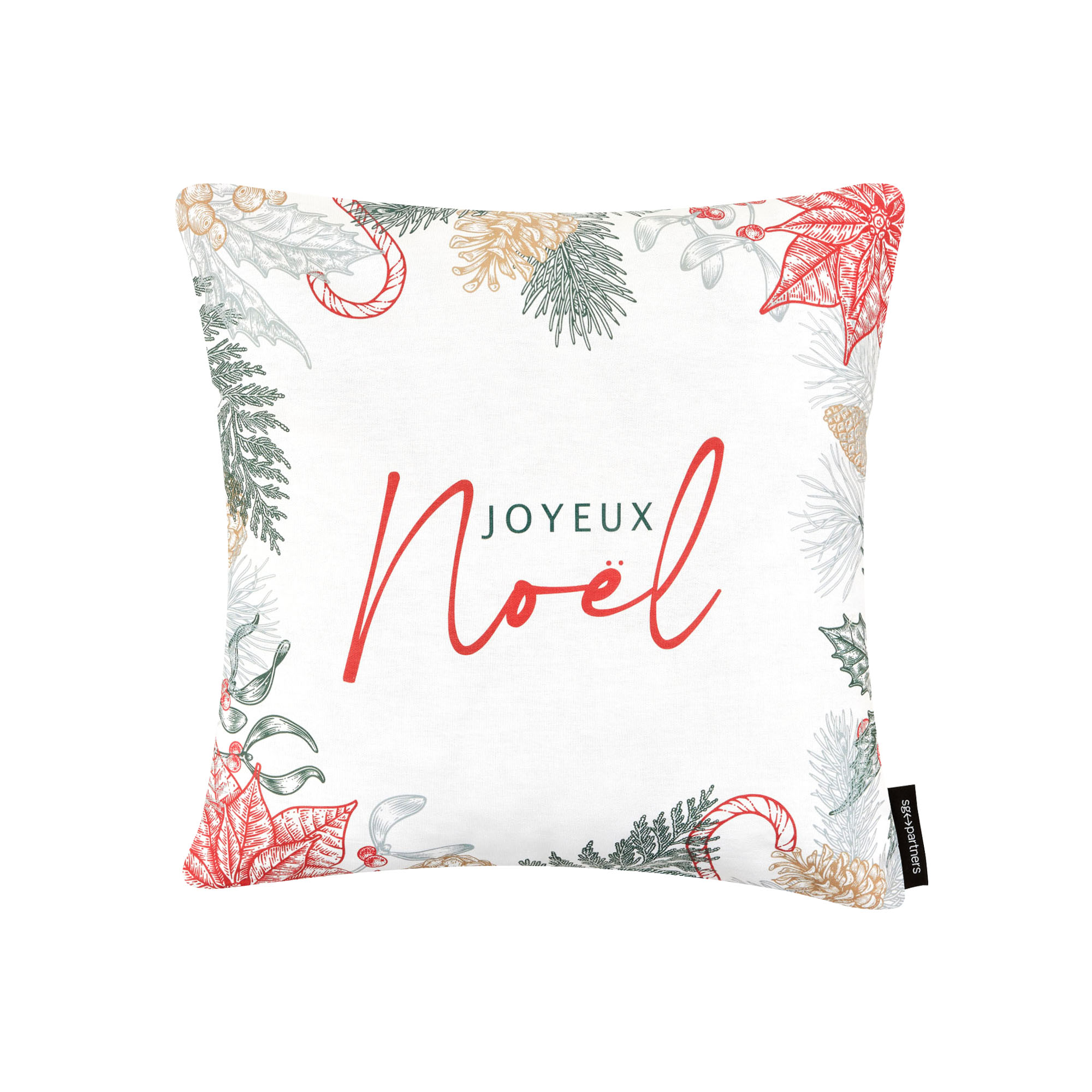 Funda de cojín Navidad 100% algodón Laponia Francés, tamaño 50x50 cm