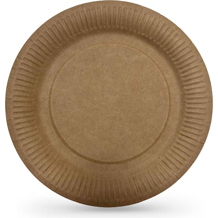 Algon - Set de Platos Desechables 10 Unidades de Cartón Marrón Natural 20cm - Resistentes y Prácticos - Solución Ecológica para Eventos - Biodegradables