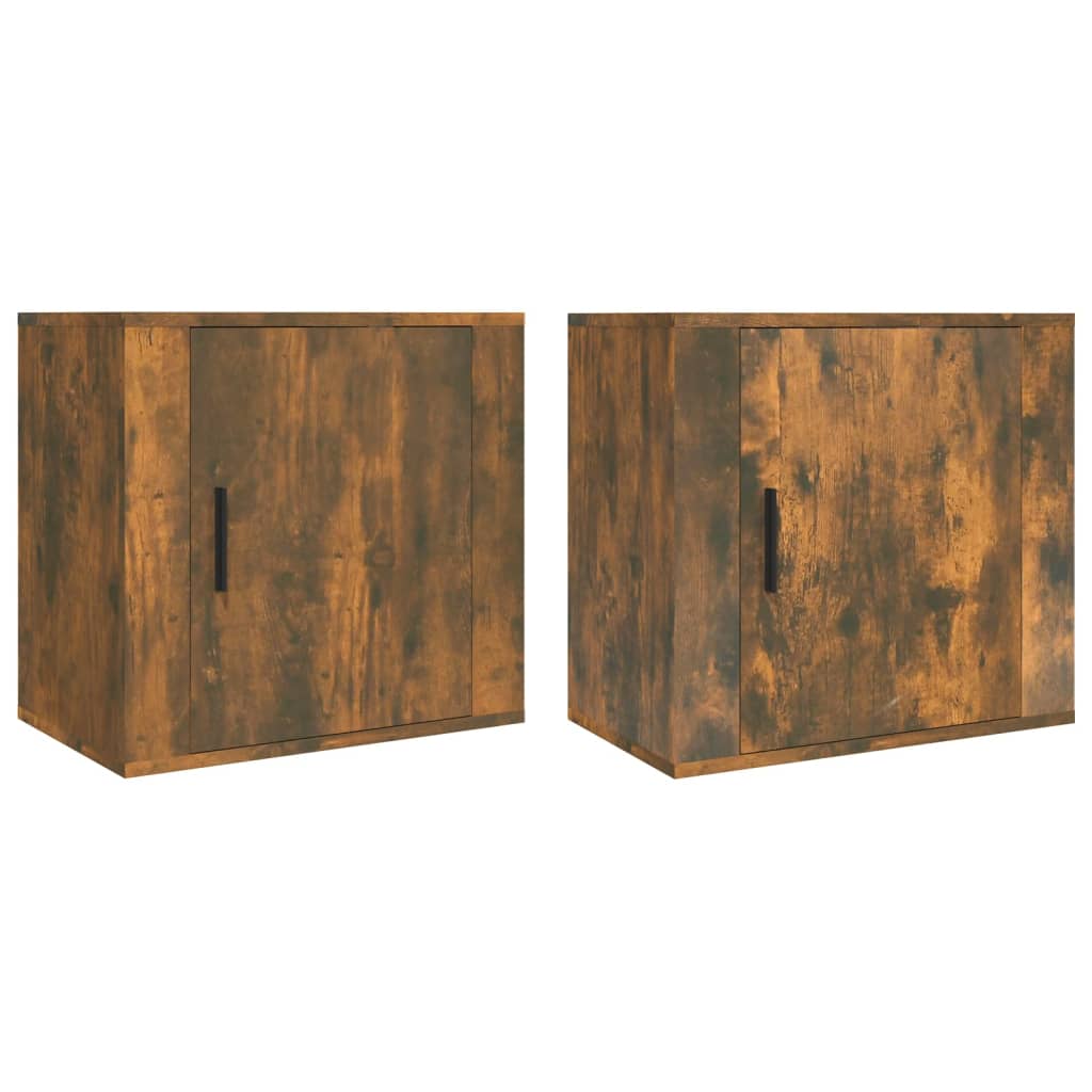 vidaXL Mesitas de noche de pared 2 uds color roble ahumado 50x30x47 cm