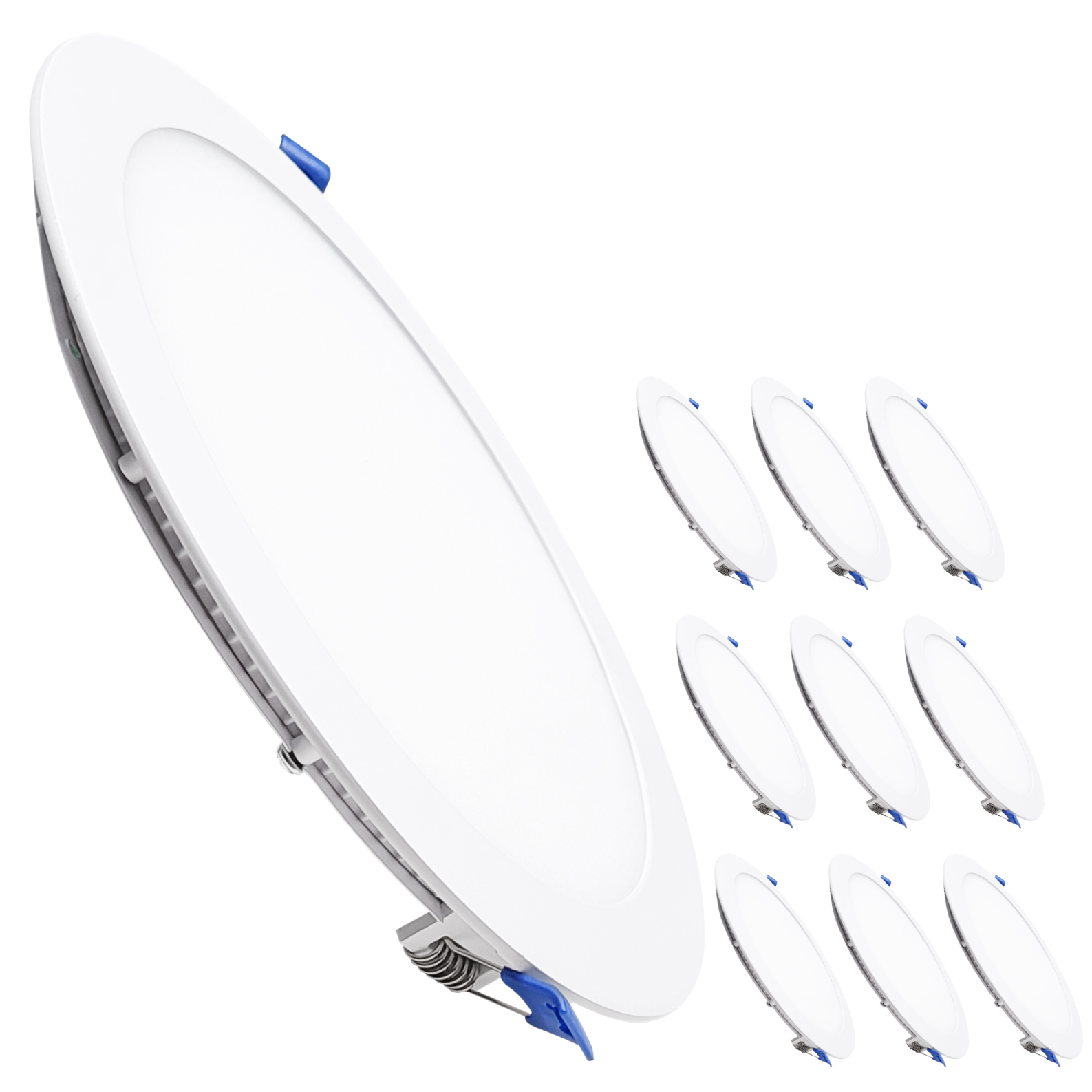 LED ATOMANT Panel Downlight LED redondo plano CCT 20W 220 mm, 2100 lúmenes, luz regulable en temperatura (blanco cálido, neutro y frío), driver incluido, ideal para empotrar en techos de interiores, iluminación eficiente para hogar, oficinas.
