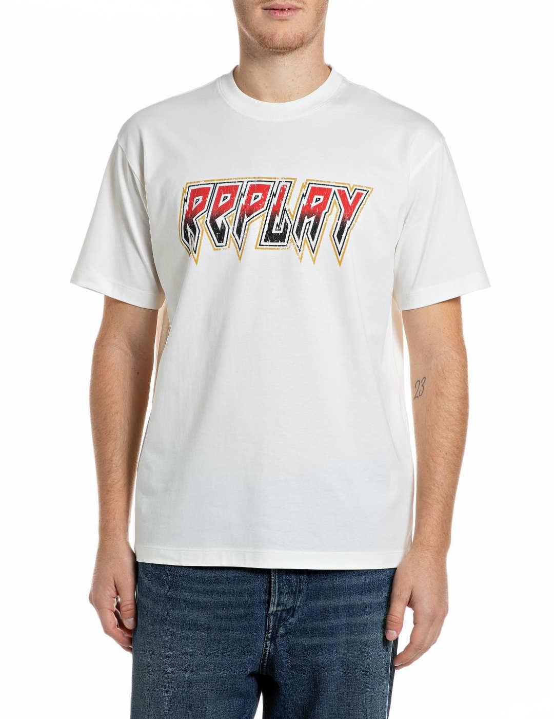 Camiseta Replay Logo blanca manga corta para hombre