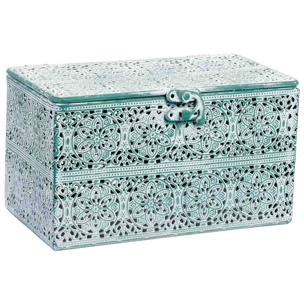 Wonderlust Deco - Caja de metal 21 x 13 x 12h cm Verde 20.5x12.5x11.5h cm