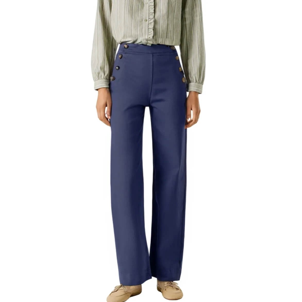 Pantalones Rectos Anchos Fergy Azul Marino Con Botones De