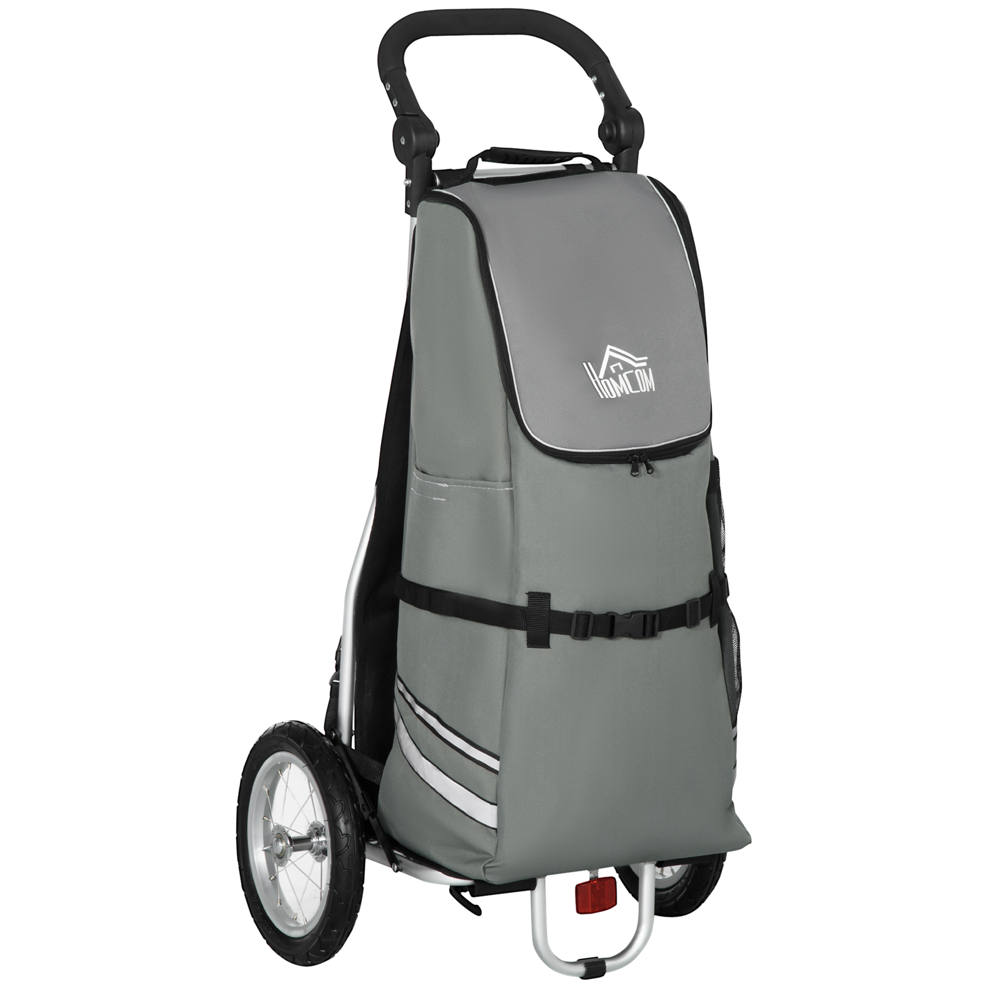 HOMCOM Remolque de carga 2 en 1 carro de compra para carros de compra remolque de bicicleta remolque de transporte con abrazaderas de conexión para enganche de bicicleta 24,3 kg máx 55 L aluminio + Oxford gris + plata 53 x 43 x 110 cm