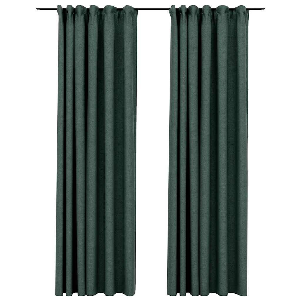vidaXL Cortinas opacas con ganchos look de lino 2 pzas verde 140x225cm