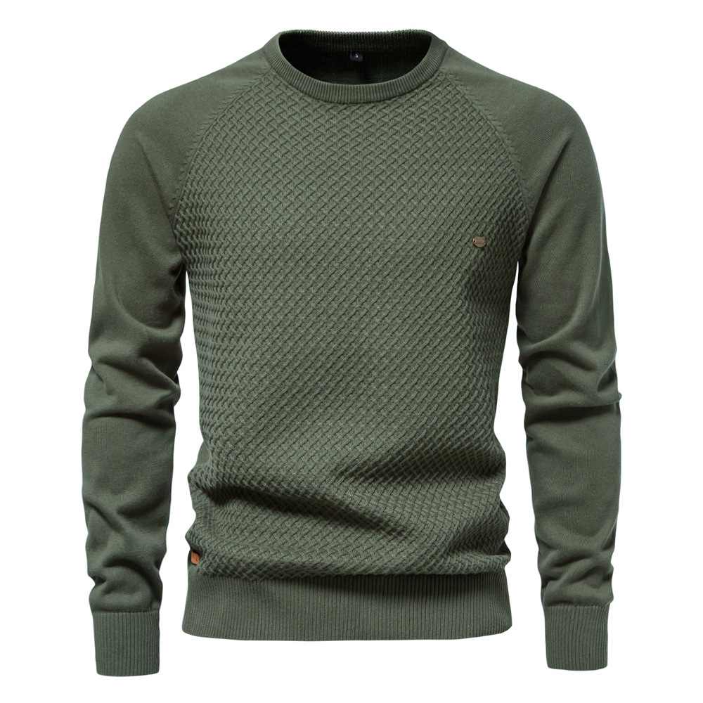 TK Suéter de algodón para hombre, otoño/invierno, suéter de punto, jersey, color liso, manga raglán