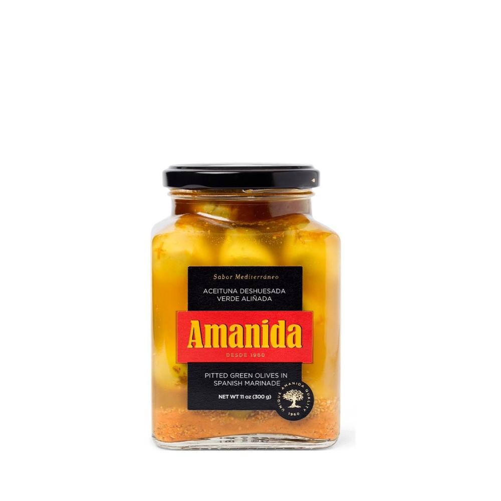 Oliva Verde Deshuesada Aliñada Tarro Cuadrado Amanida 530gr  España  530 cl. º