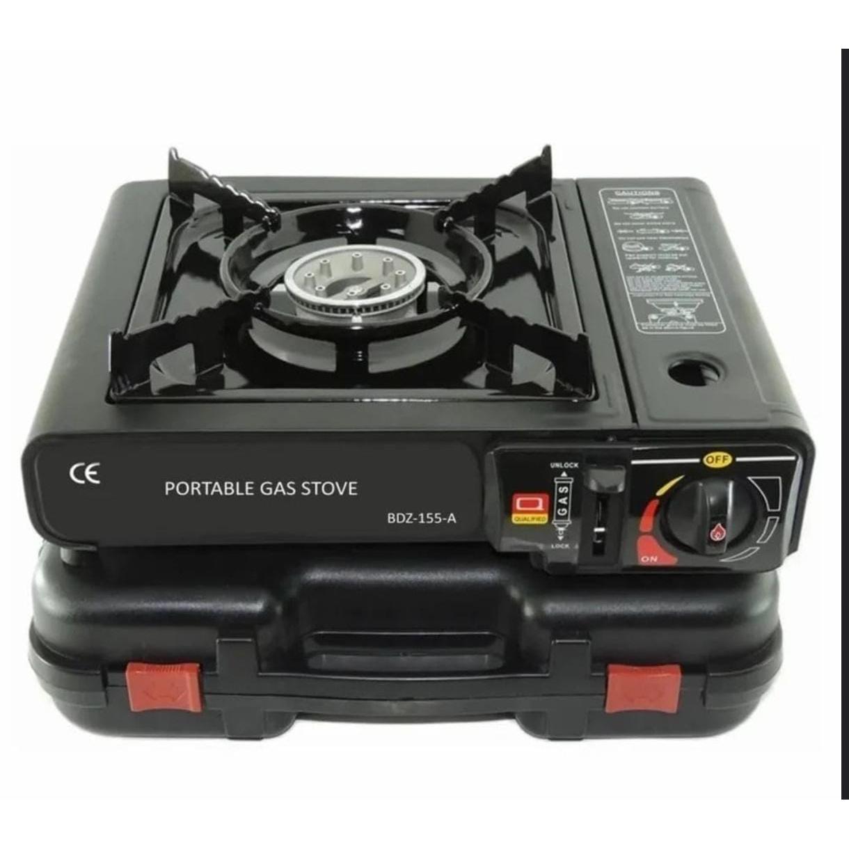 Cocina de Gas Portatil - Camping - 1 Fuego - Soporte de Sarten Esmaltado - Campingas - Incluye Maleta - No Incluye Latas - Vale para Lata y Butano