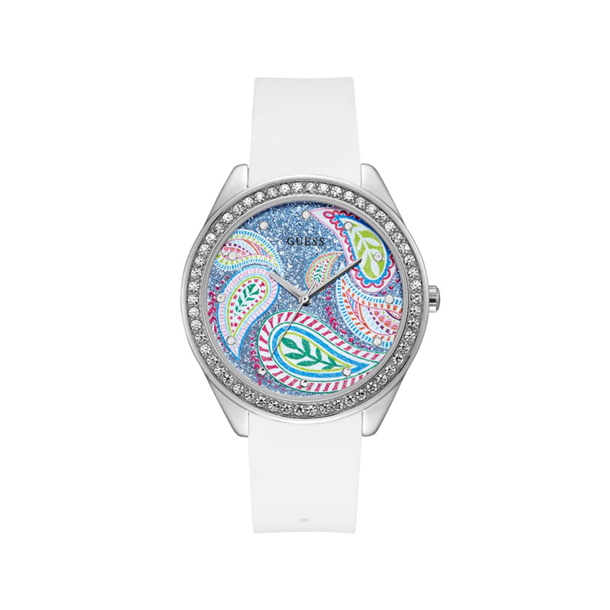Guess Reloj Mujer Caja De Acero Pulsera Silicona De Color Blanco Resistente Al Agua 10 Atm W1066l1