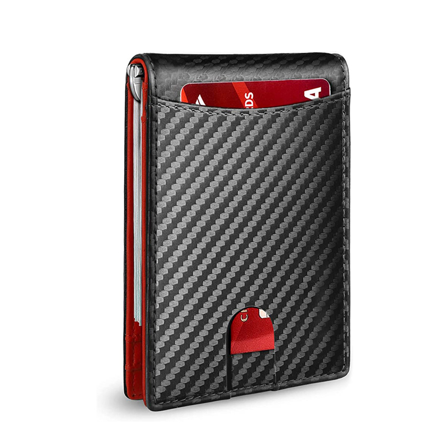 Portatarjetas multifunción de cuero genuino, con cubierta antifricción de microfibra y protección RFID antirobo.
