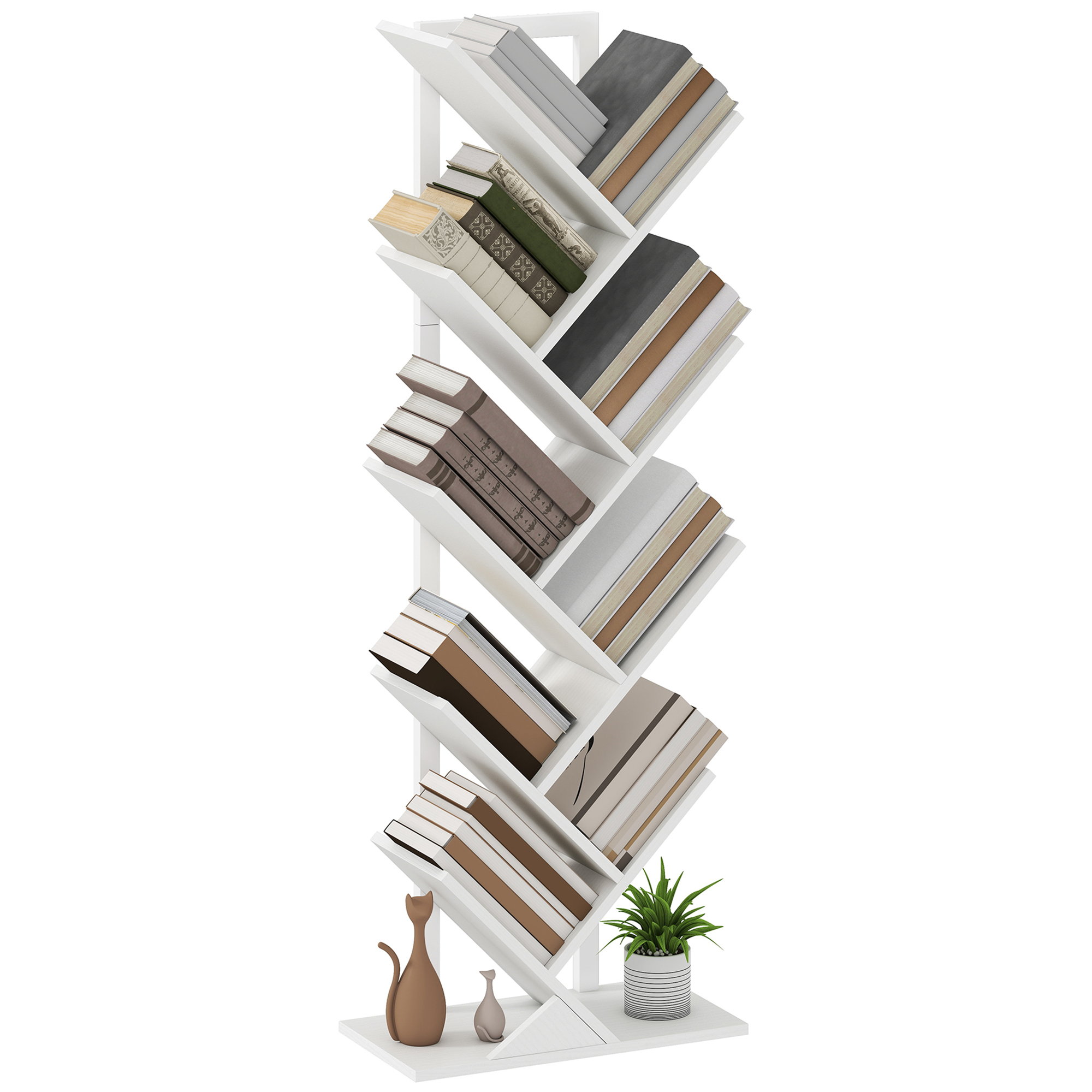 HOMCOM Librería en Forma de Árbol de Niveles Estantería de Libros con Estantes y Estructura de Acero para Sala de Estar Oficina Estudio Dormitorio Blanco
