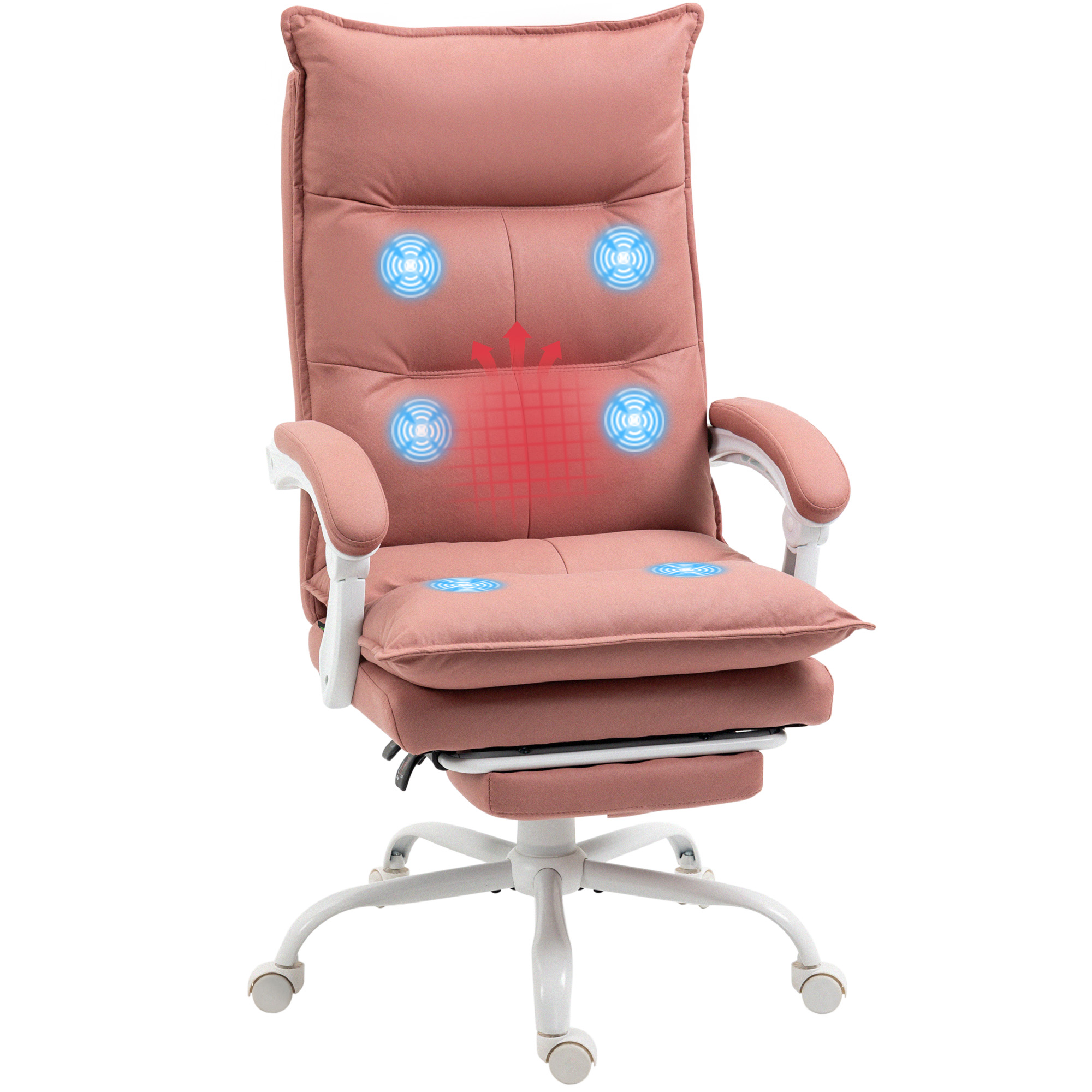 Vinsetto Silla de Masaje con 6 Puntos de Masaje y 5 Modos Silla de Escritorio Reclinable con Función de Calefacción Altura Ajustable Reposapiés y Ruedas para Estudio 66x74x114-121,5 cm