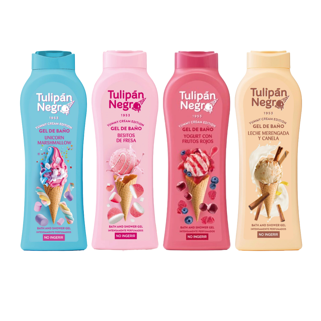 Tulipán Negro - Gel de Baño Hidratante YUMMY CREAM EDITION PACK 4 unidades 650 ml Intensamente Perfumado Briseis S.A.