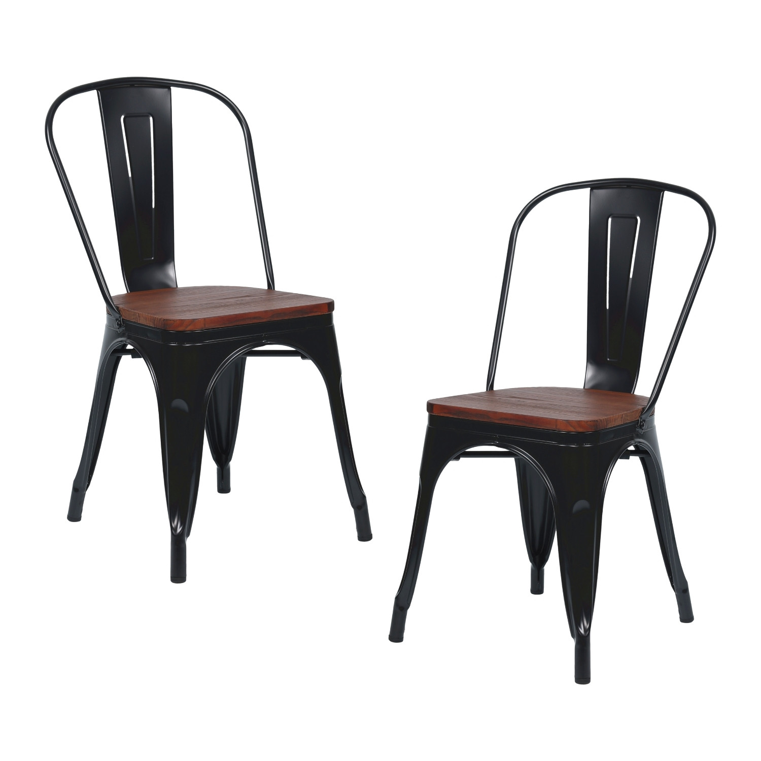 Pack 2 Sillas Apilables Industriales de Acero y Madera 45x45x85cm Thinia Home