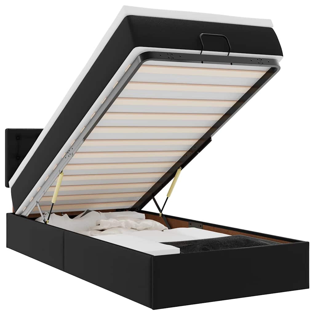 vidaXL Estructura cama otomana colchón cuero sintético negro 90x200 cm