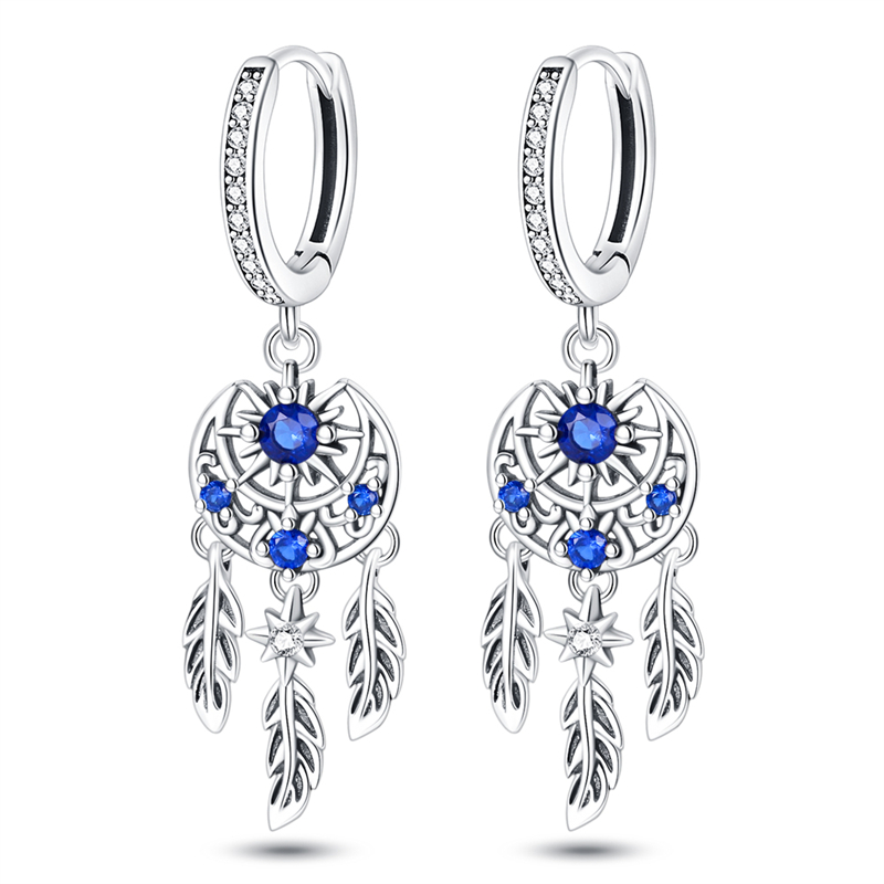 Pendientes de Aros de Plata esterlina 2023 100% para Mujer, Aretes atrapasueños de circuito cúbica, joyería Elega de juegos, 925