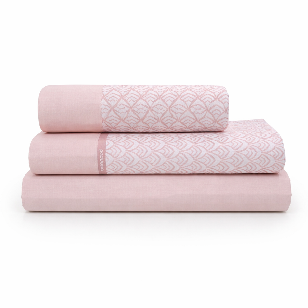 Juego de Sábanas Modelo Barbara, 100% Algodón Natural, Disponible En Dos Colores: Rosa y Gris, Para Camas 90, 105, 135 y 150 cm, Paduana.