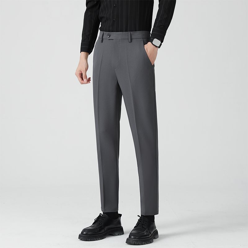 TK Pantalones De Traje Slim Para Hombre Con Cintura Elástica Estilo Coreano Pantalones Casuales De Tres Piezas De Color Sólido Adecuados Para Todas Las Estaciones