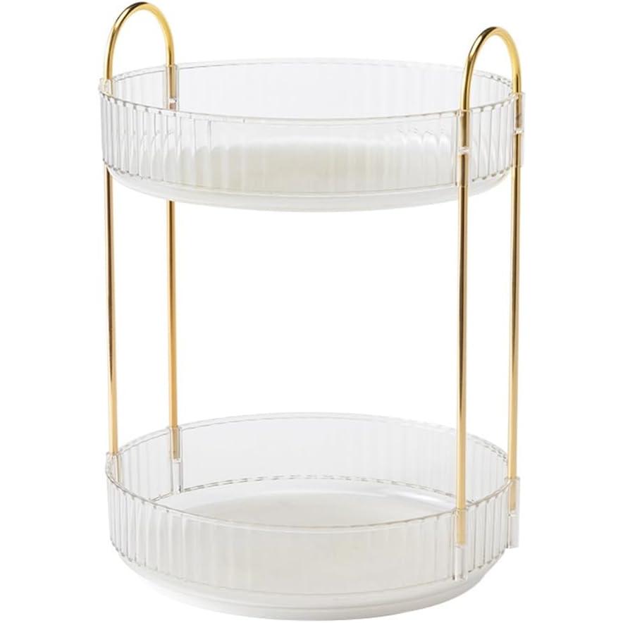 Organizador de Maquillaje Giratorio 360° Transparente – Estuche de Almacenaje de Cosméticos y Perfumes de 2 Niveles, Multiusos para Tocador, Baño, Dormitorio y Cocina