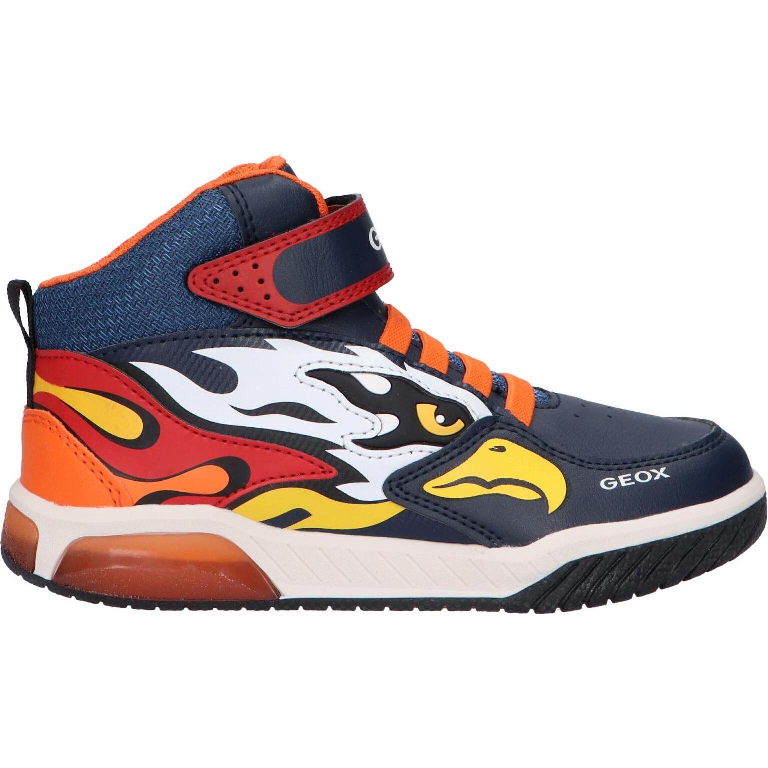 Geox Boys Ankle Boots J369CB 0BU11 J INEK C0659 Navy-Orange with LED Lights, padded insole, flexible anti-slip sole, perfect for autumn/winter, offering comfort and style for kids.