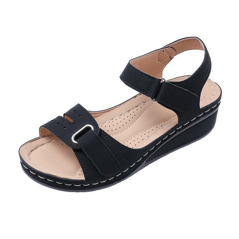 TK Sandalias de mujer de nuevo estil con Tacones de cuña, Suela Gruesa con Velcro, Talla big, sandalias de una Tira en stock