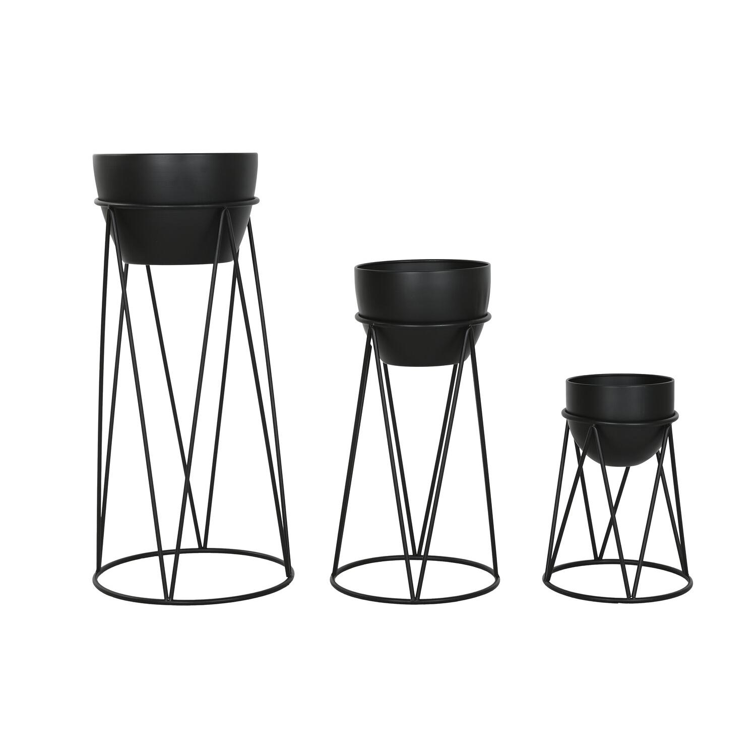 Macetero Set 3 Metal 28X28X80 Negro El mejor complemento para tu hogar  -Fijalo-
