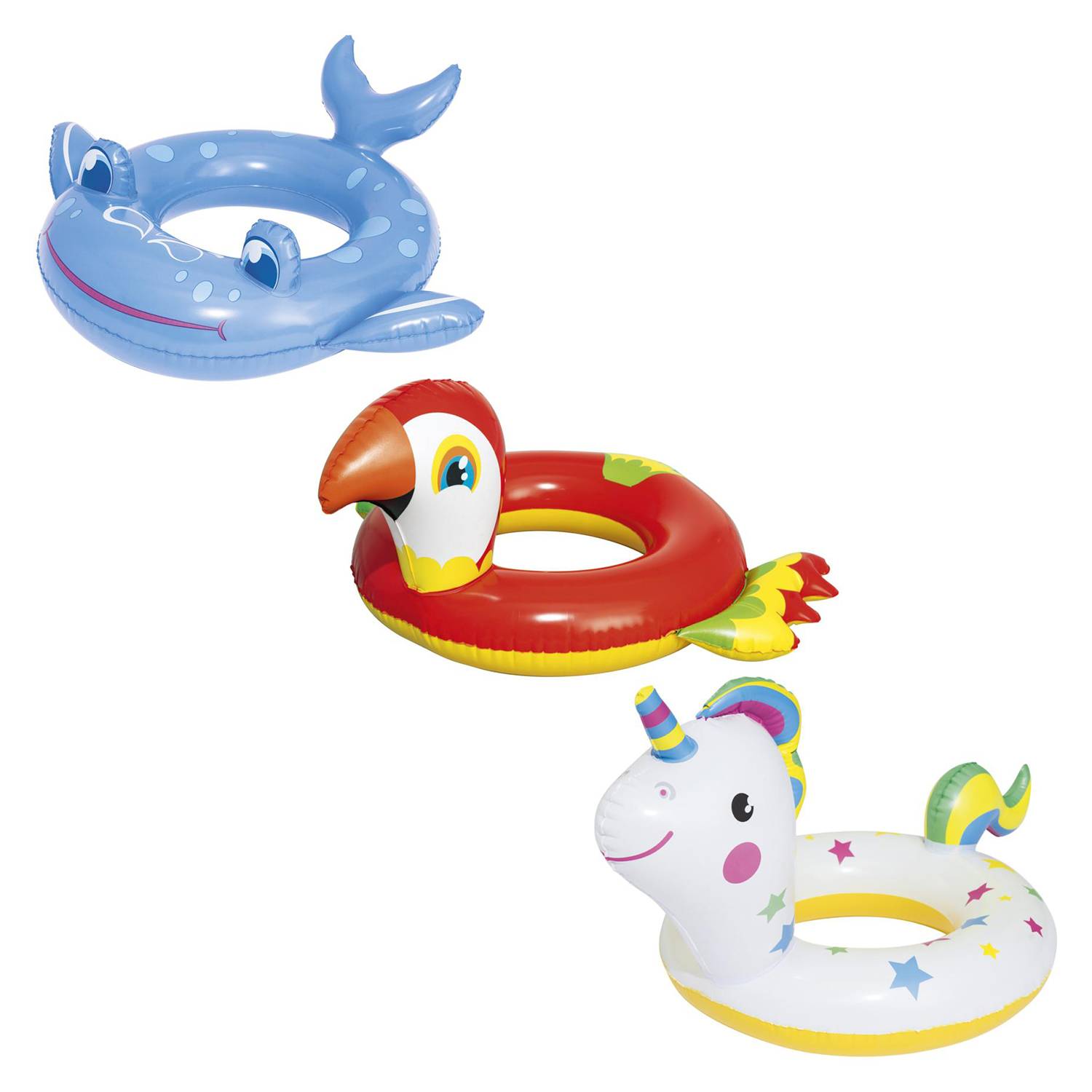 DAM. Flotador animal unicornio Bestway 79x58 cm - ballena 84x71 cm - loro 84x76 cm. 79x10x58 cm.