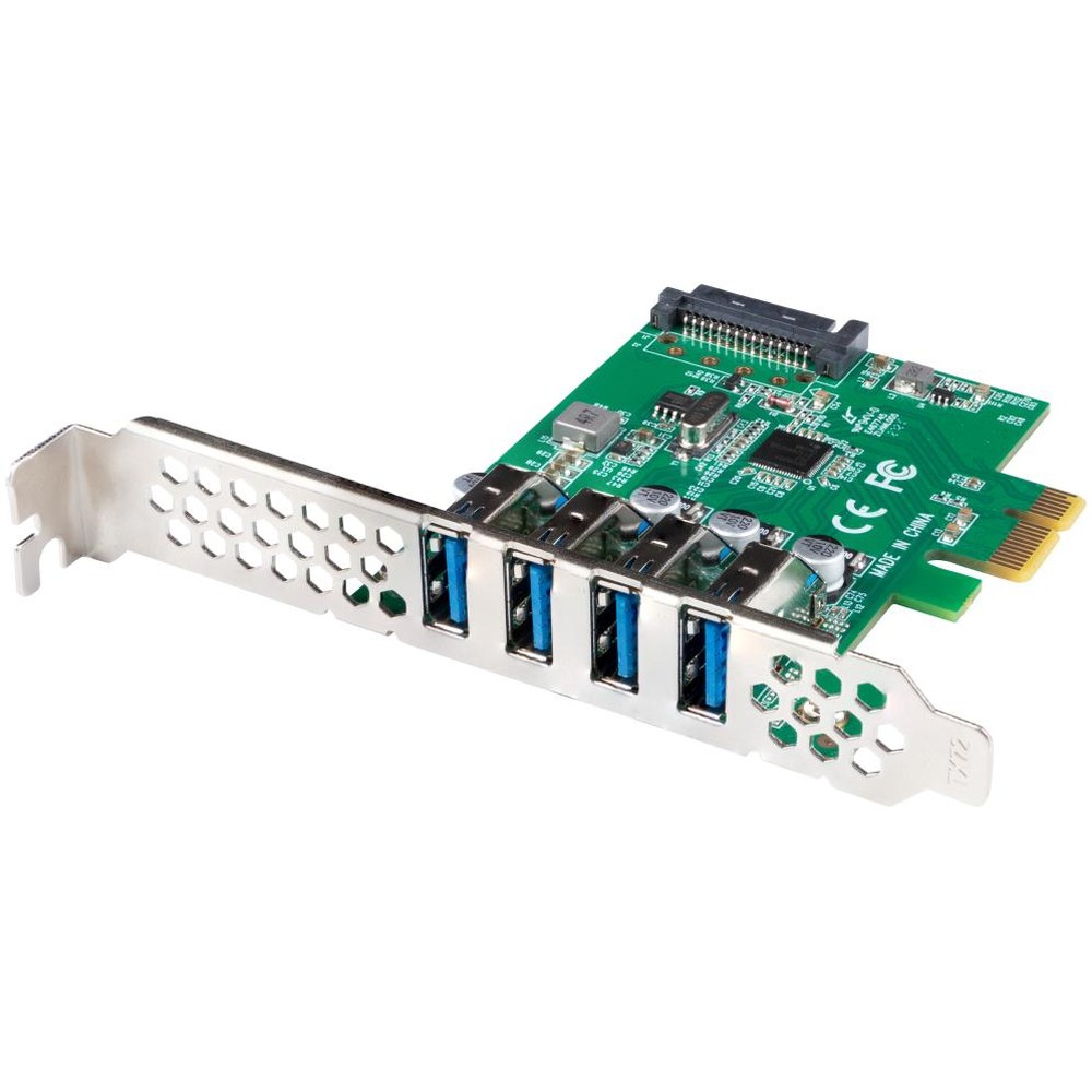 Lanberg - Controladora PCIe PCE-US3-004 para ampliación de puertos USB 3.2 Gen 1 (5 Gbit/s), 4 puertos, con conexión SATA de 15 pines, compatible con Windows 10/7/8/8.1/Vista/XP y Windows Server 2008 R2/2012