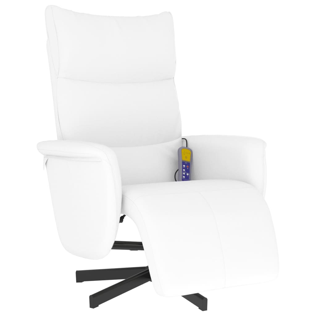 vidaXL Sillón reclinable masaje con reposapiés cuero sintético blanco