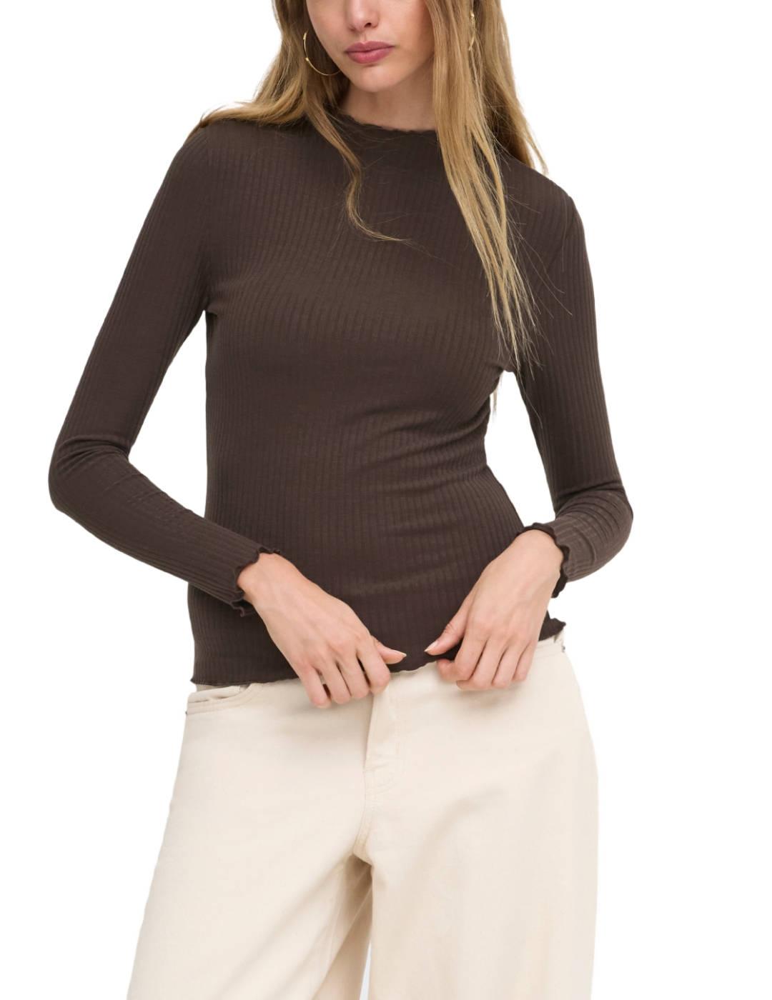 Camiseta básica Only Emma chocolate manga larga para mujer