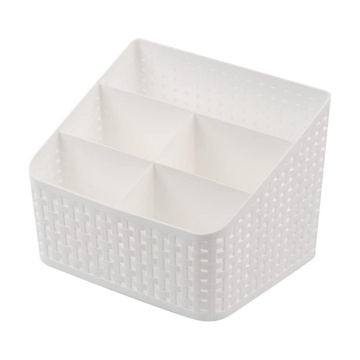 ZYLX SHOPPING - Organizador de Escritorio Multiusos PlasticForte 19×15×14 cm – Caja Organizadora de Plástico con Compartimentos, Color Marrón Oscuro / Blanco