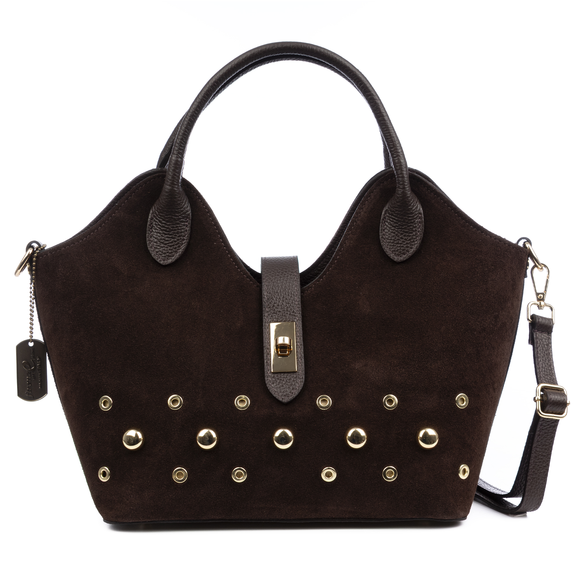 FIRENZE ARTEGIANI Bolso de hombro Mujer.Piel auténtica Gamuza. Color: Marrón Chocolate