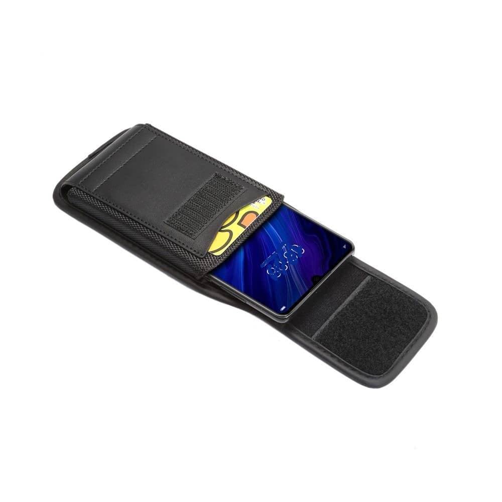 Funda Cinturon para Micromax Canvas 2 Q4310 con Tarjetero Diseño en Piel y Nylon Vertical - Negra